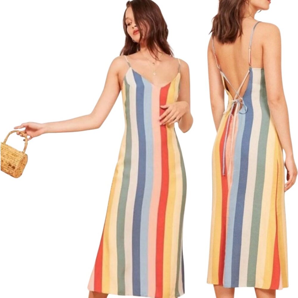 Reformation Multicolor Striped Midi Dress